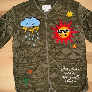 Olive Green Quilted Jacket with Fun Patches